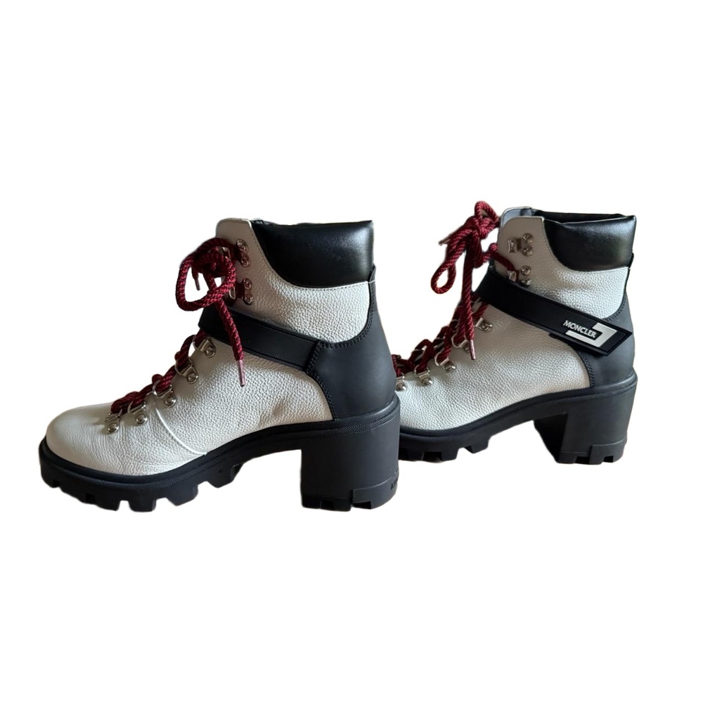 NWOT Moncler Carol Chunky Lug Boot White Leather Ski Boots Red Laces size 9 / 40 - Picture 5 of 9